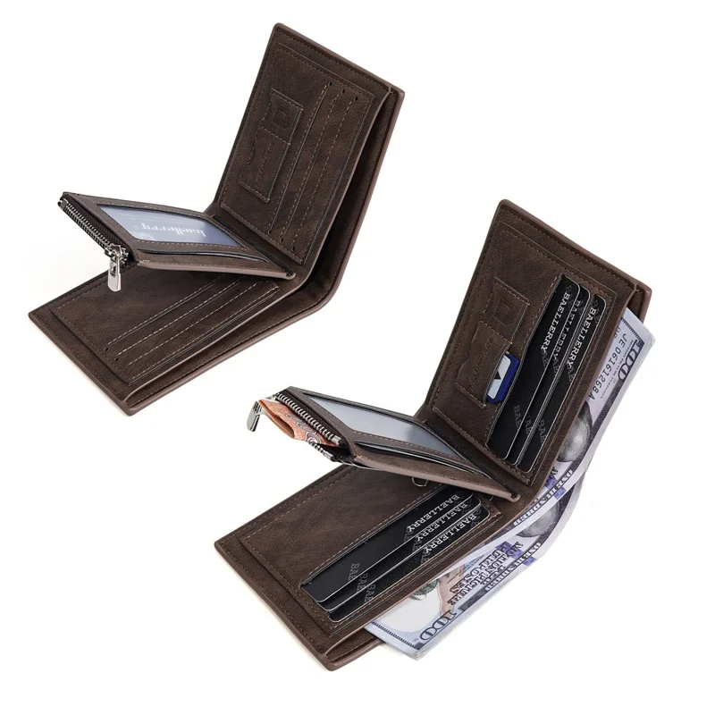 BAELLERRY D3074 Business Men Short Wallet PU Leather Cards Cash Coins Storage Bag - Black / Horizontal