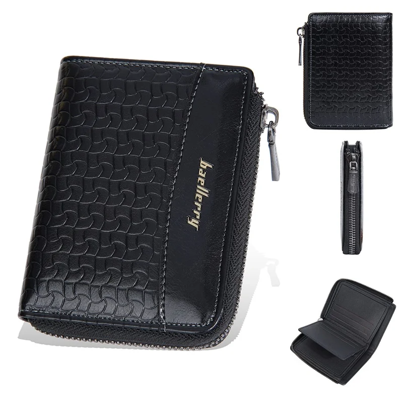 BAELLERRY D3049 Business PU Leather Men Bi-Fold Wallet RFID Blocking Zipper Coin Purse - Black