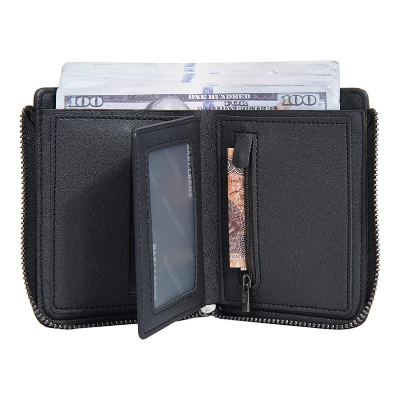 BAELLERRY D3049 Business PU Leather Men Bi-Fold Wallet RFID Blocking Zipper Coin Purse - Black