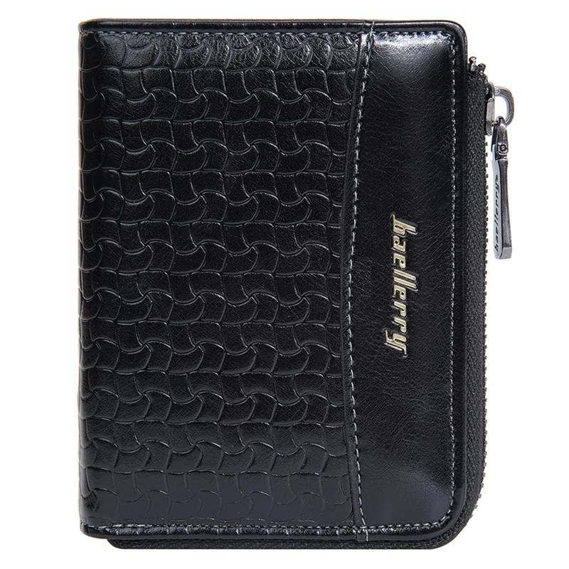 BAELLERRY D3049 Business PU Leather Men Bi-Fold Wallet RFID Blocking Zipper Coin Purse - Black