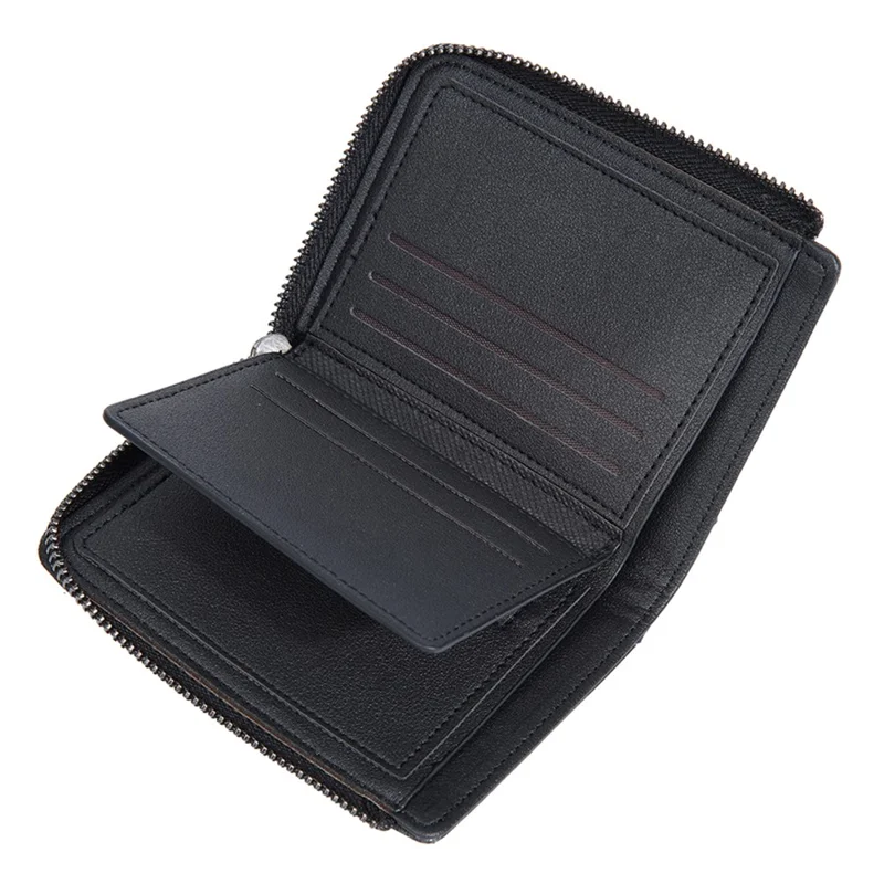 BAELLERRY D3049 Business PU Leather Men Bi-Fold Wallet RFID Blocking Zipper Coin Purse - Black