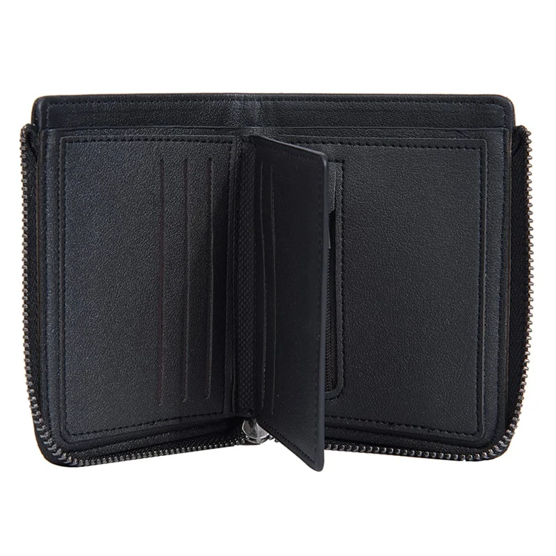 BAELLERRY D3049 Business PU Leather Men Bi-Fold Wallet RFID Blocking Zipper Coin Purse - Black