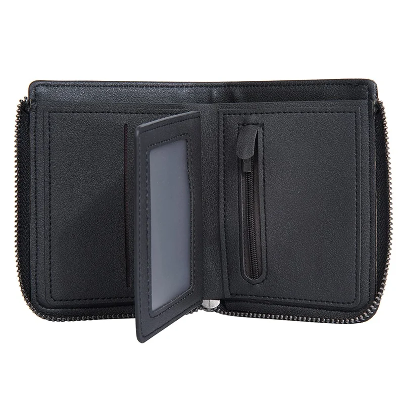 BAELLERRY D3049 Business PU Leather Men Bi-Fold Wallet RFID Blocking Zipper Coin Purse - Black
