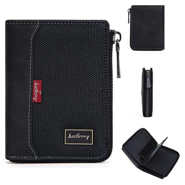 BAELLERRY D3047 Business Men Short Wallet RFID Blocking PU Leather Zipper Purse - Schwarz