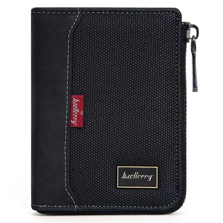 BAELLERRY D3047 Business Men Short Wallet RFID Blocking PU Leather Zipper Purse - Schwarz