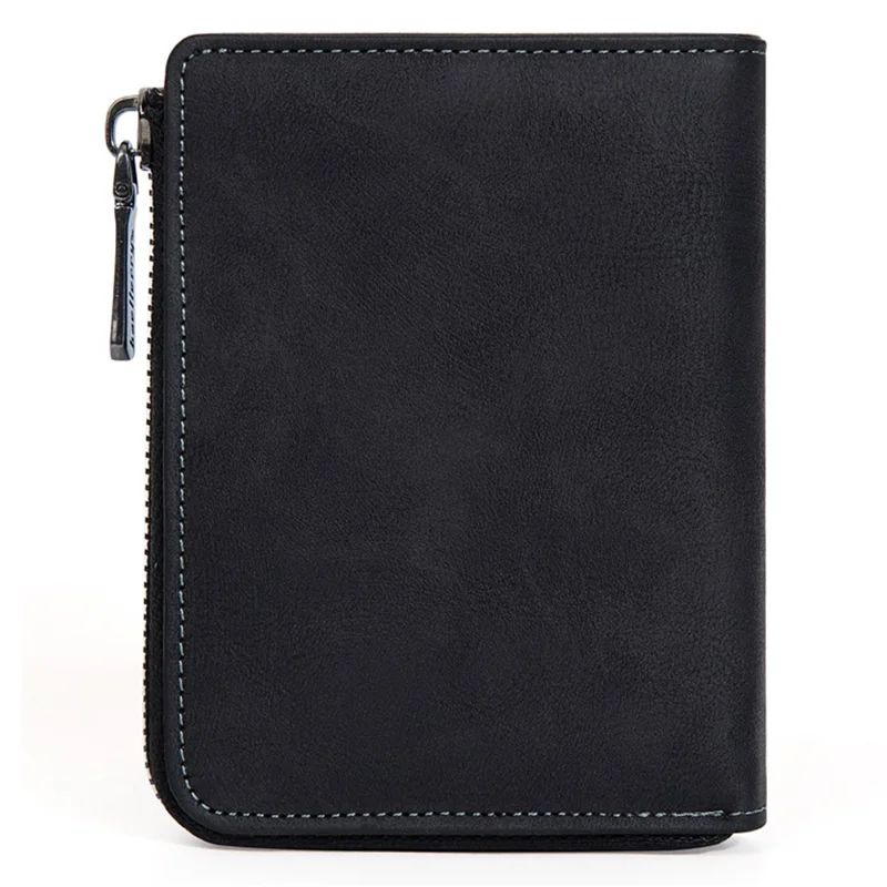 BAELLERRY D3047 Business Men Short Wallet RFID Blocking PU Leather Zipper Purse - Schwarz