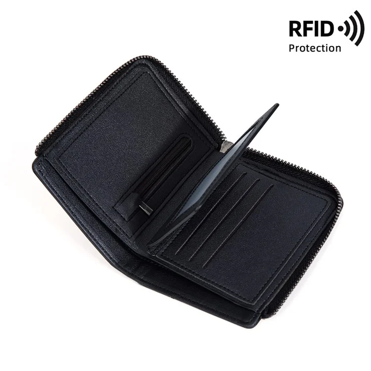 BAELLERRY D3047 Business Men Short Wallet RFID Blocking PU Leather Zipper Purse - Schwarz
