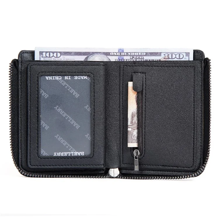 BAELLERRY D3047 Business Men Short Wallet RFID Blocking PU Leather Zipper Purse - Schwarz