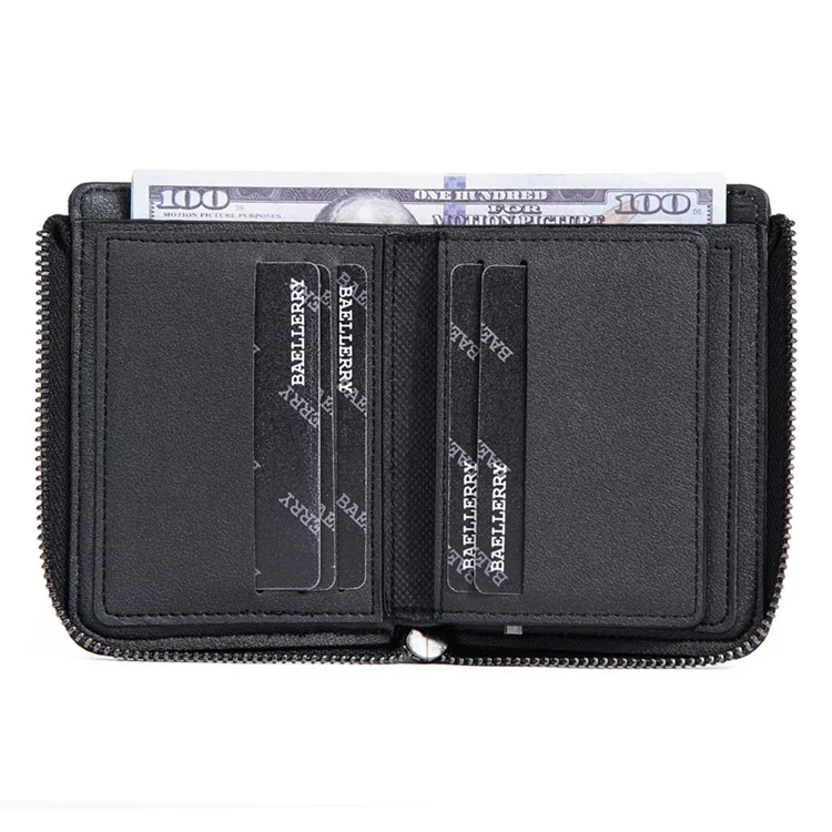 BAELLERRY D3047 Business Men Short Wallet RFID Blocking PU Leather Zipper Purse - Schwarz