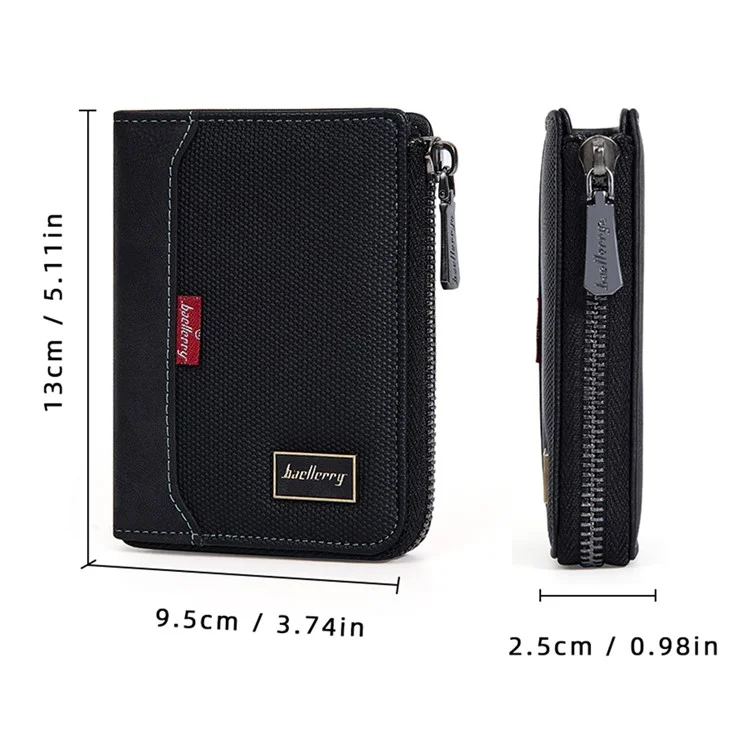 BAELLERRY D3047 Business Men Short Wallet RFID Blocking PU Leather Zipper Purse - Schwarz