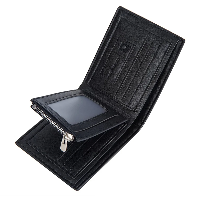 BAELLERRY D3075 Portefeuille Homme Affaires Conception de Poche Zippée Cuir PU Porte-Carte Porte-Monnaie - Noir / Horizontal