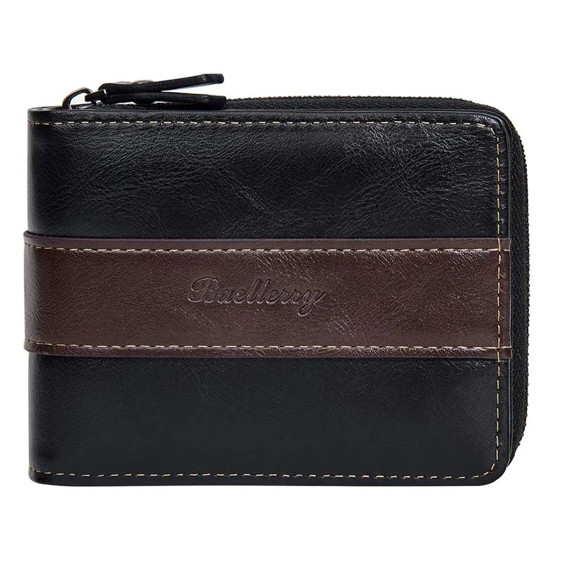 BAELLERRY D5111 Retro Men Short Wallet PU Leather Card Cash Holder Zipper Purse - Black