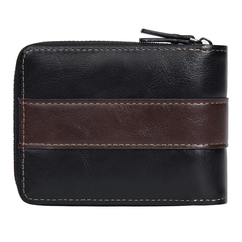 BAELLERRY D5111 Retro Men Short Wallet PU Leather Card Cash Holder Zipper Purse - Black