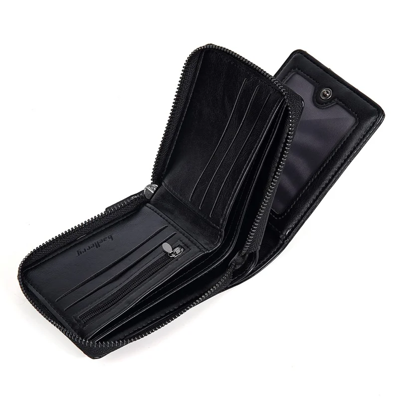 BAELLERRY D5111 Retro Men Short Wallet PU Leather Card Cash Holder Zipper Purse - Black