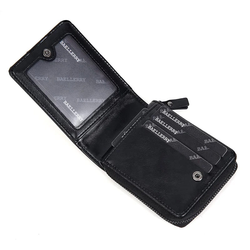BAELLERRY D5111 Retro Men Short Wallet PU Leather Card Cash Holder Zipper Purse - Black