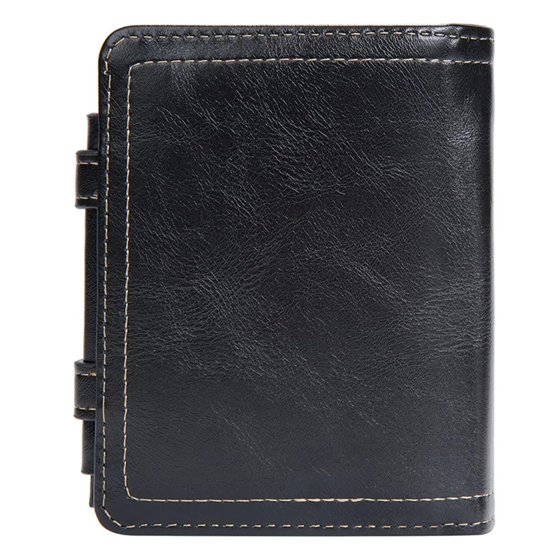 Portefeuille BAELLERRY D5112 en cuir PU avec bouton-pression pour hommes, tri-pli, porte-cartes et porte-monnaie - Noir