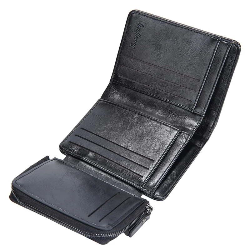 Portefeuille BAELLERRY D5112 en cuir PU avec bouton-pression pour hommes, tri-pli, porte-cartes et porte-monnaie - Noir