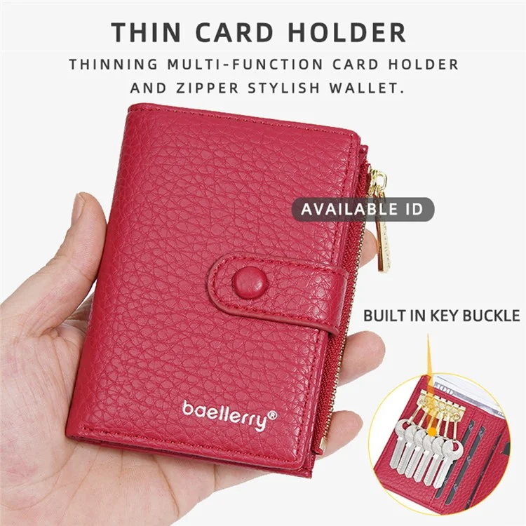 BAELLERRY NR104 Stylish Zipper Pocket PU Leder Damen Kurze Geldbörse Schlüsselhalter Münzbörse - Rot