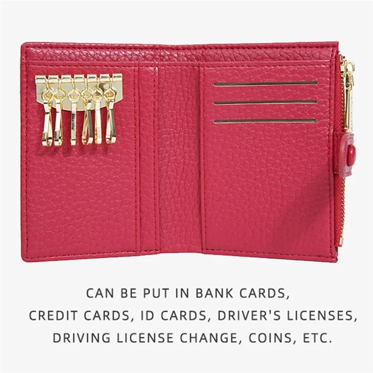 BAELLERRY NR104 Stylish Zipper Pocket PU Leder Damen Kurze Geldbörse Schlüsselhalter Münzbörse - Rot