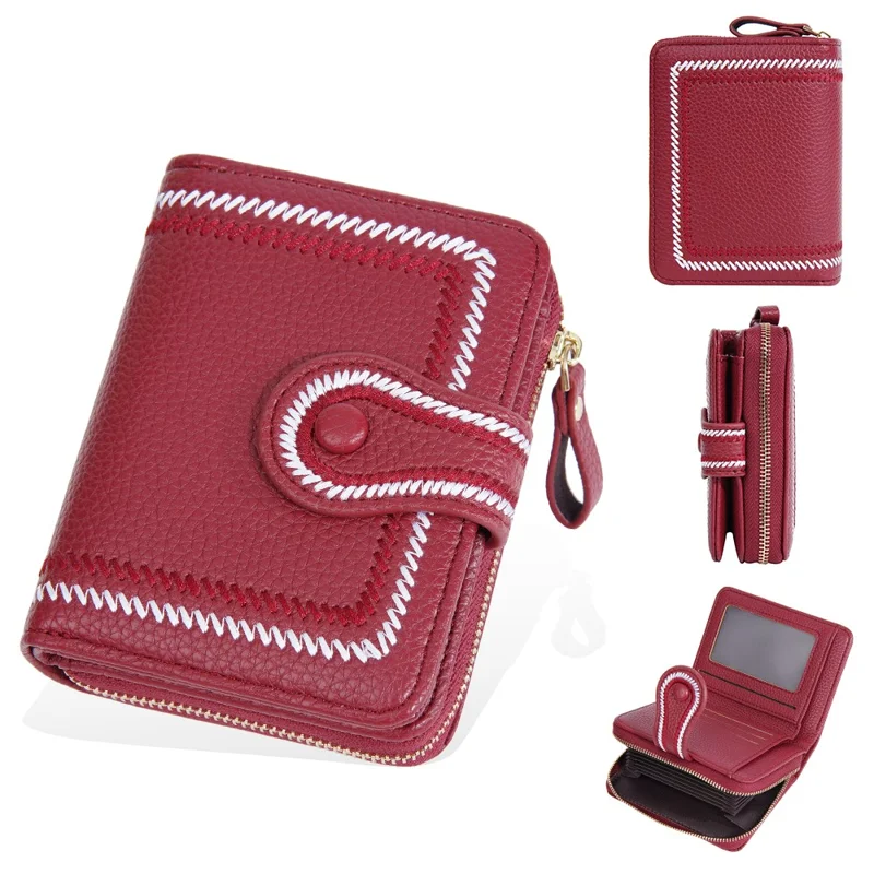 BAELLERRY NR105 Sac à Accordion Zipper Stylish en Cuir PU Femme Portefeuille Court - Rouge