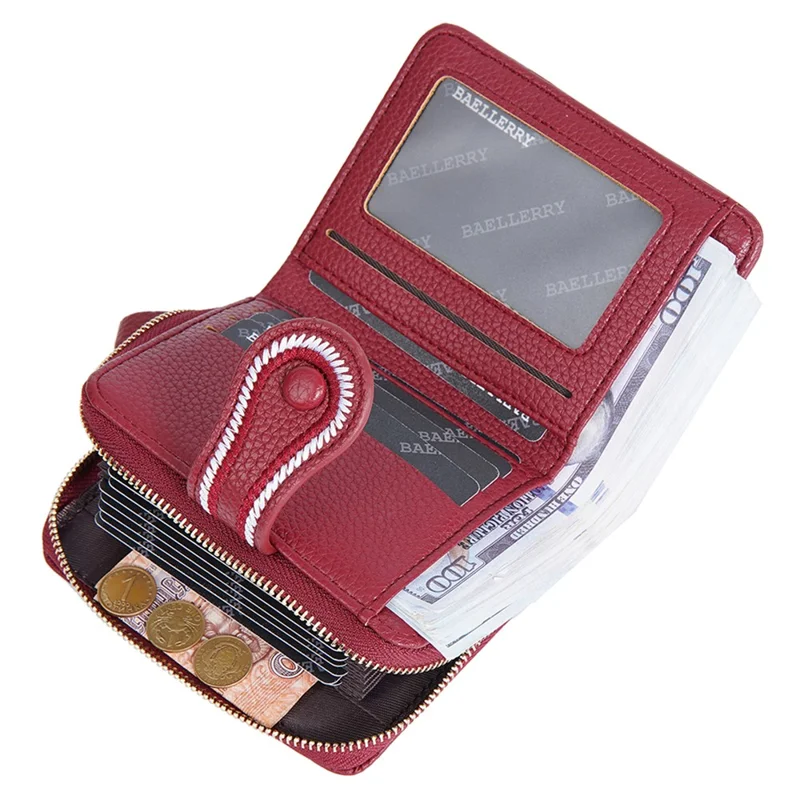 BAELLERRY NR105 Sac à Accordion Zipper Stylish en Cuir PU Femme Portefeuille Court - Rouge