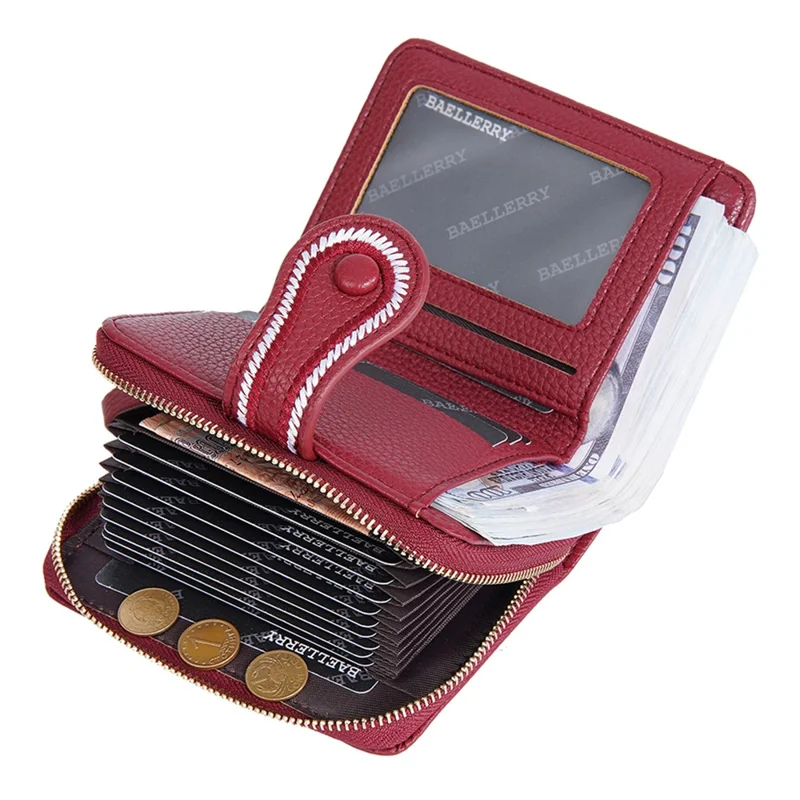 BAELLERRY NR105 Sac à Accordion Zipper Stylish en Cuir PU Femme Portefeuille Court - Rouge