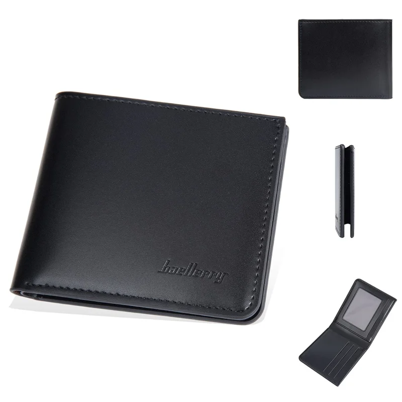 BAELLERRY DR107 Simple Bi-Fold PU Leather Men Wallet Cards Cash Holder - Black