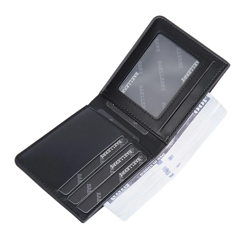 BAELLERRY DR107 Simple Bi-Fold PU Leather Men Wallet Cards Cash Holder - Black