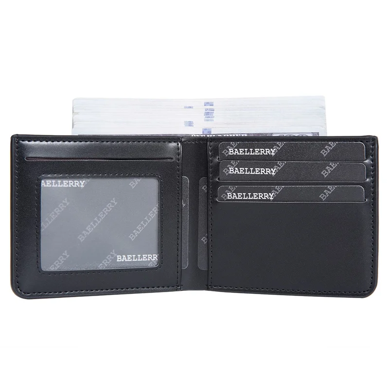 BAELLERRY DR107 Simple Bi-Fold PU Leather Men Wallet Cards Cash Holder - Black