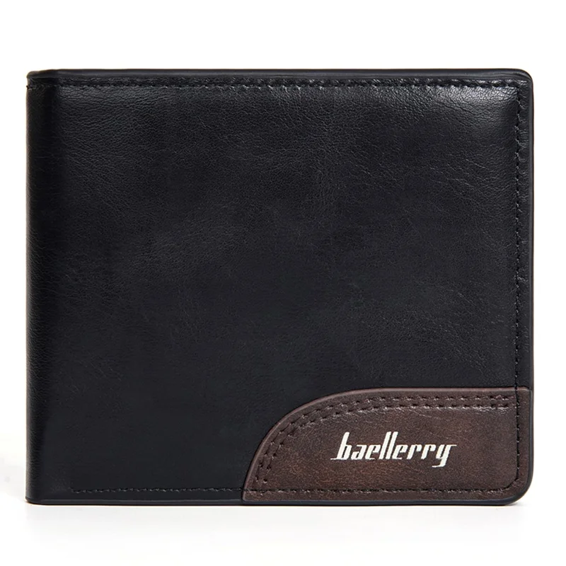 BAELLERRY D2405 Contrast Color Bi-Fold Men Wallet Retro PU Leather Cards Cash Holder - Black