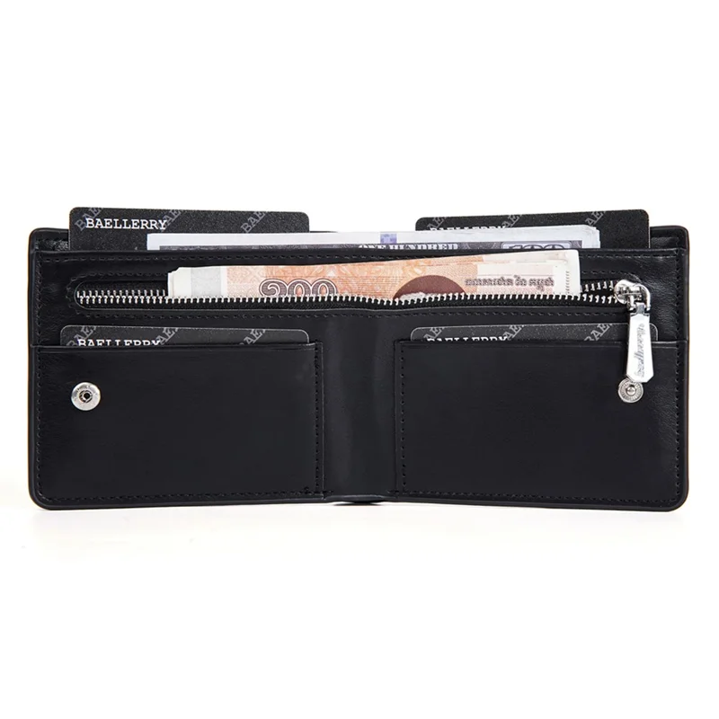 BAELLERRY D2405 Contrast Color Bi-Fold Men Wallet Retro PU Leather Cards Cash Holder - Black