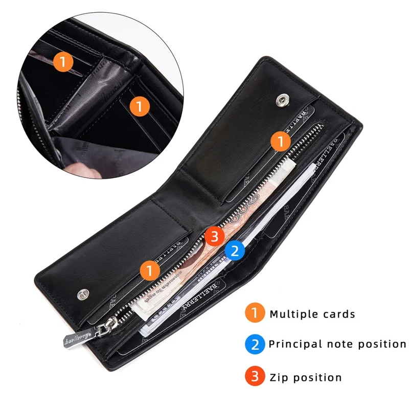 BAELLERRY D2405 Contrast Color Bi-Fold Men Wallet Retro PU Leather Cards Cash Holder - Black