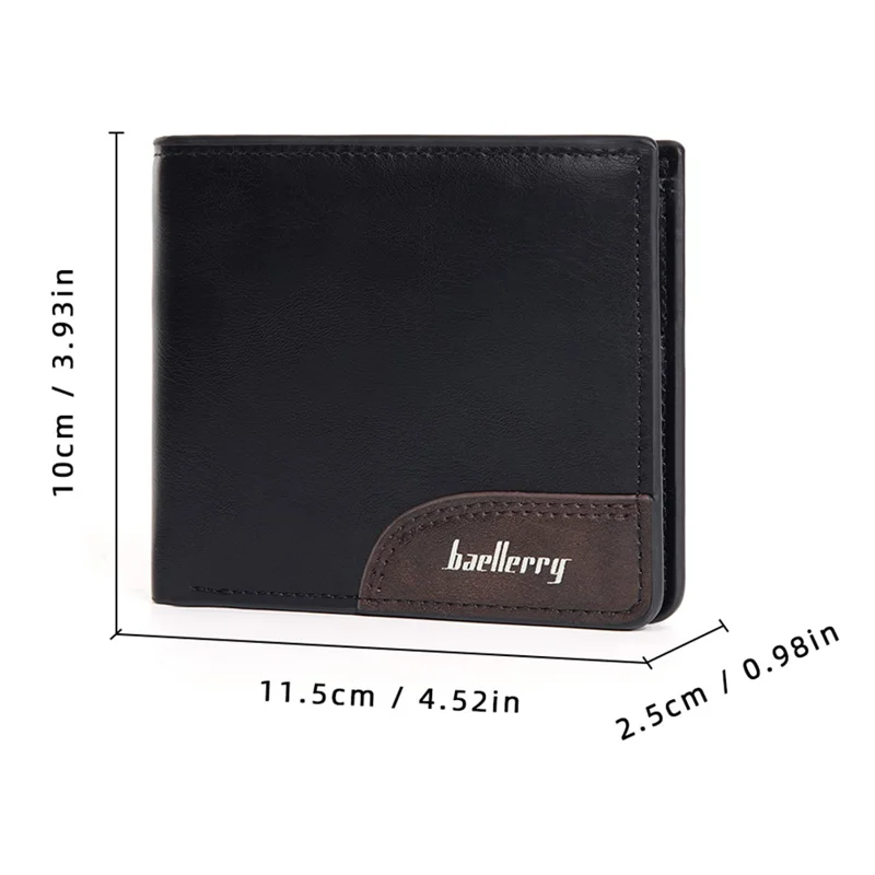 BAELLERRY D2405 Contrast Color Bi-Fold Men Wallet Retro PU Leather Cards Cash Holder - Black