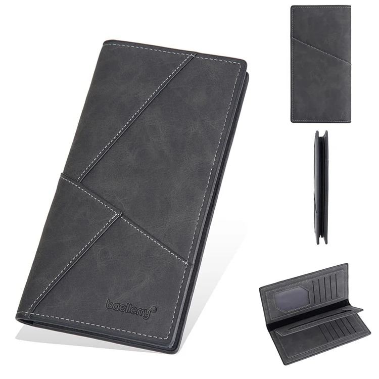 BAELLERRY C3070 Frosted PU Leather Long Wallet Men Large Capacity Cash Cards Holder with Zipper Pocket - Black