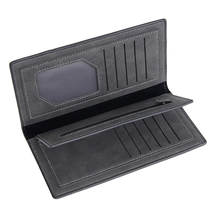 BAELLERRY C3070 Frosted PU Leather Long Wallet Men Large Capacity Cash Cards Holder with Zipper Pocket - Black