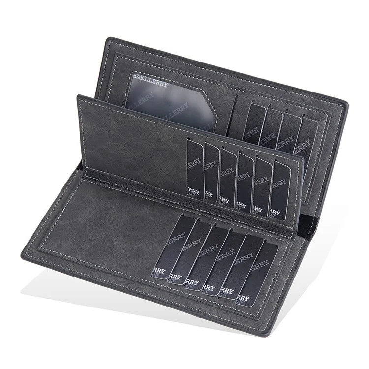 BAELLERRY C3070 Frosted PU Leather Long Wallet Men Large Capacity Cash Cards Holder with Zipper Pocket - Black