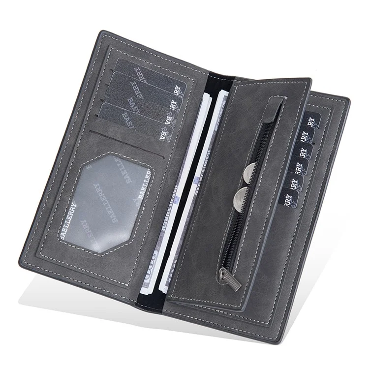 BAELLERRY C3070 Frosted PU Leather Long Wallet Men Large Capacity Cash Cards Holder with Zipper Pocket - Black