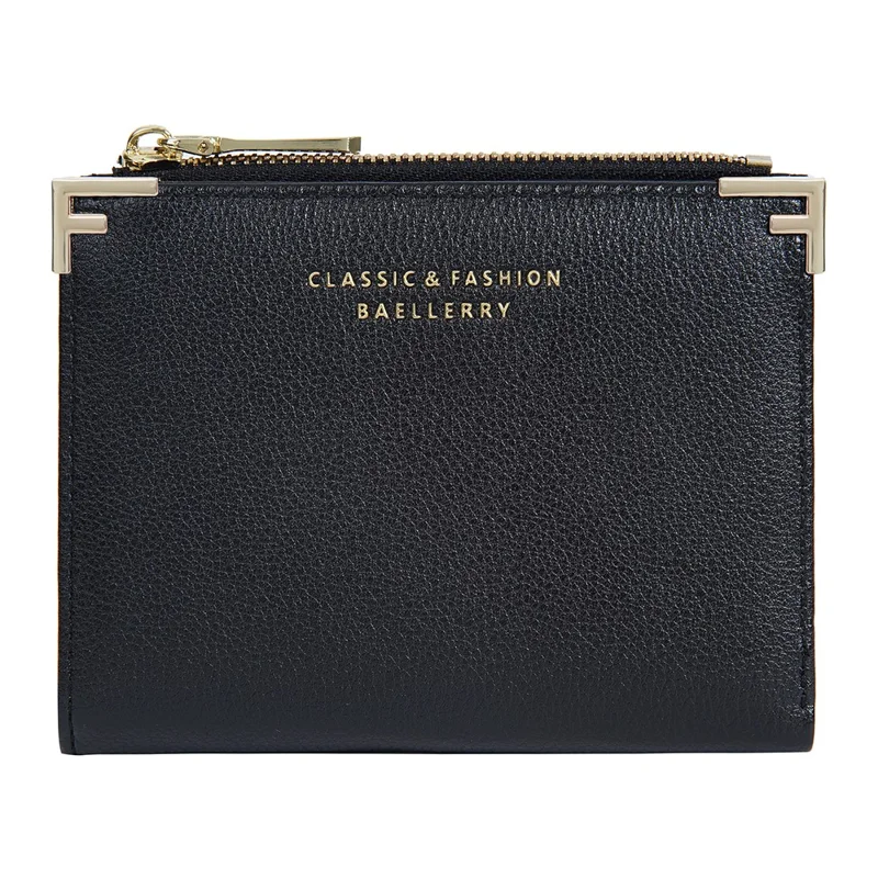 BAELLERRY NR109 PU Leather Women Coin Purse Bi-fold Short Wallet with Zipper Pocket - Negro