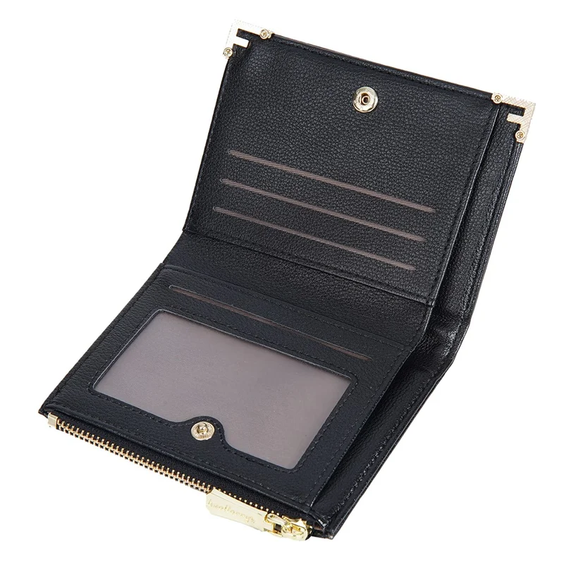BAELLERRY NR109 PU Leather Women Coin Purse Bi-fold Short Wallet with Zipper Pocket - Negro