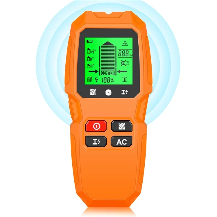 HW-QB6 5 in 1 LCD Wall Stud Finder Edge Center Wood Current Metal AC Live Wire Detector - Yellow