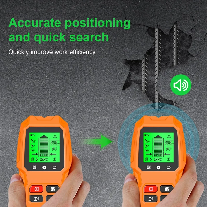 HW-QB6 5 in 1 LCD Wall Stud Finder Edge Center Wood Current Metal AC Live Wire Detector - Yellow