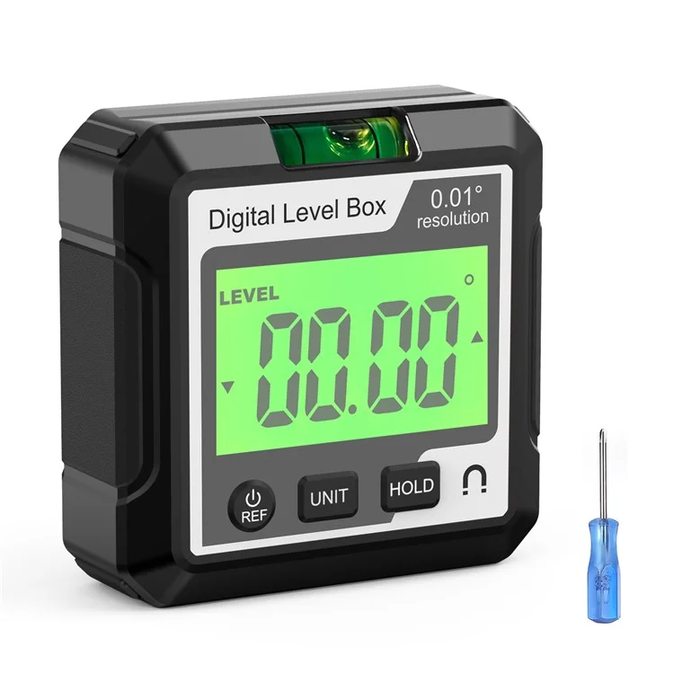 JD10 Digital Level Box Mini Angle Finder Magnetic Base LCD Bevel Gauge Inclinometer per falegnameria, con bolla d'aria - Nero+Bianco