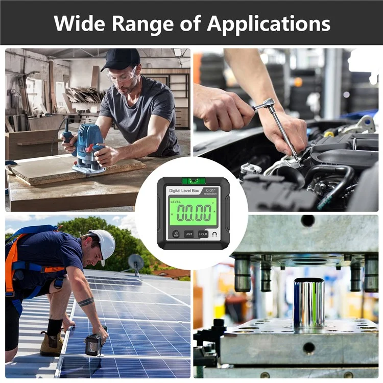 JD10 Digital Level Box Mini Angle Finder Magnetic Base LCD Bevel Gauge Inclinometer per falegnameria, con bolla d'aria - Nero+Bianco