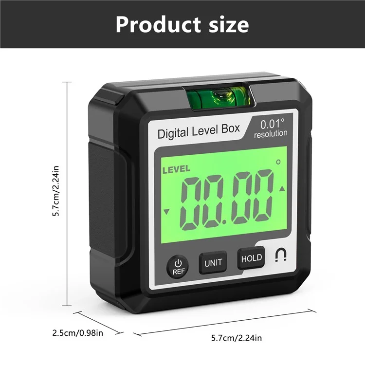 JD10 Digital Level Box Mini Angle Finder Magnetic Base LCD Bevel Gauge Inclinometer per falegnameria, con bolla d'aria - Nero+Bianco