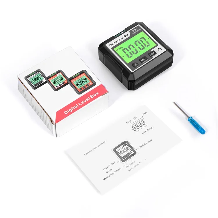 JD10 Digital Level Box Mini Angle Finder Magnetic Base LCD Bevel Gauge Inclinometer per falegnameria, con bolla d'aria - Nero+Bianco