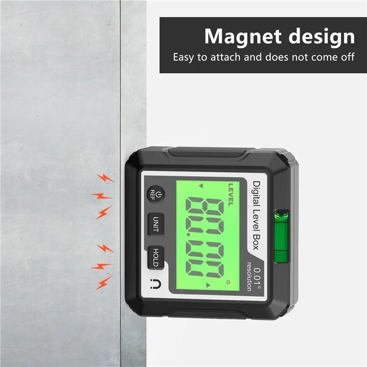 JD10 Digital Level Box Mini Angle Finder Magnetic Base LCD Bevel Gauge Inclinometer per falegnameria, con bolla d'aria - Nero+Bianco