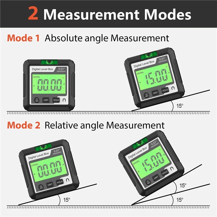 JD10 Digital Level Box Mini Angle Finder Magnetic Base LCD Bevel Gauge Inclinometer per falegnameria, con bolla d'aria - Nero+Bianco