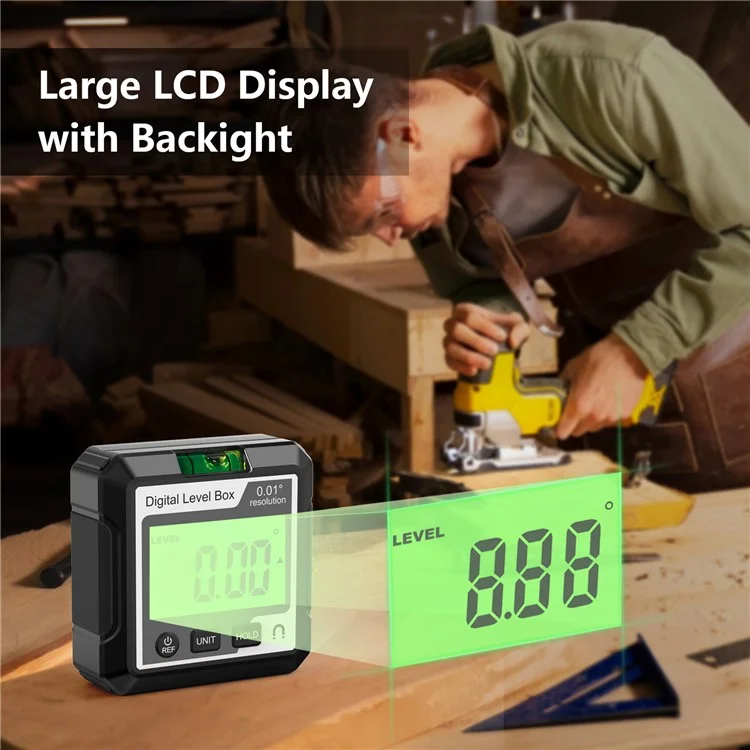 JD10 Digital Level Box Mini Angle Finder Magnetic Base LCD Bevel Gauge Inclinometer per falegnameria, con bolla d'aria - Nero+Bianco