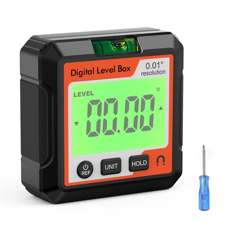 JD10 Digital Level Box Mini Angle Finder Magnetic Base LCD Bevel Gauge Inclinometer for Carpentry, with Bubble - Red+White