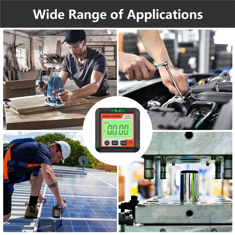 JD10 Digital Level Box Mini Angle Finder Magnetic Base LCD Bevel Gauge Inclinometer for Carpentry, with Bubble - Red+White